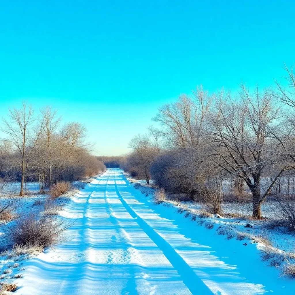 Cold winter landscape in Texas affected by polar vortex