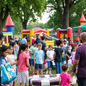 Families enjoying National Night Out activities at Riverview Park