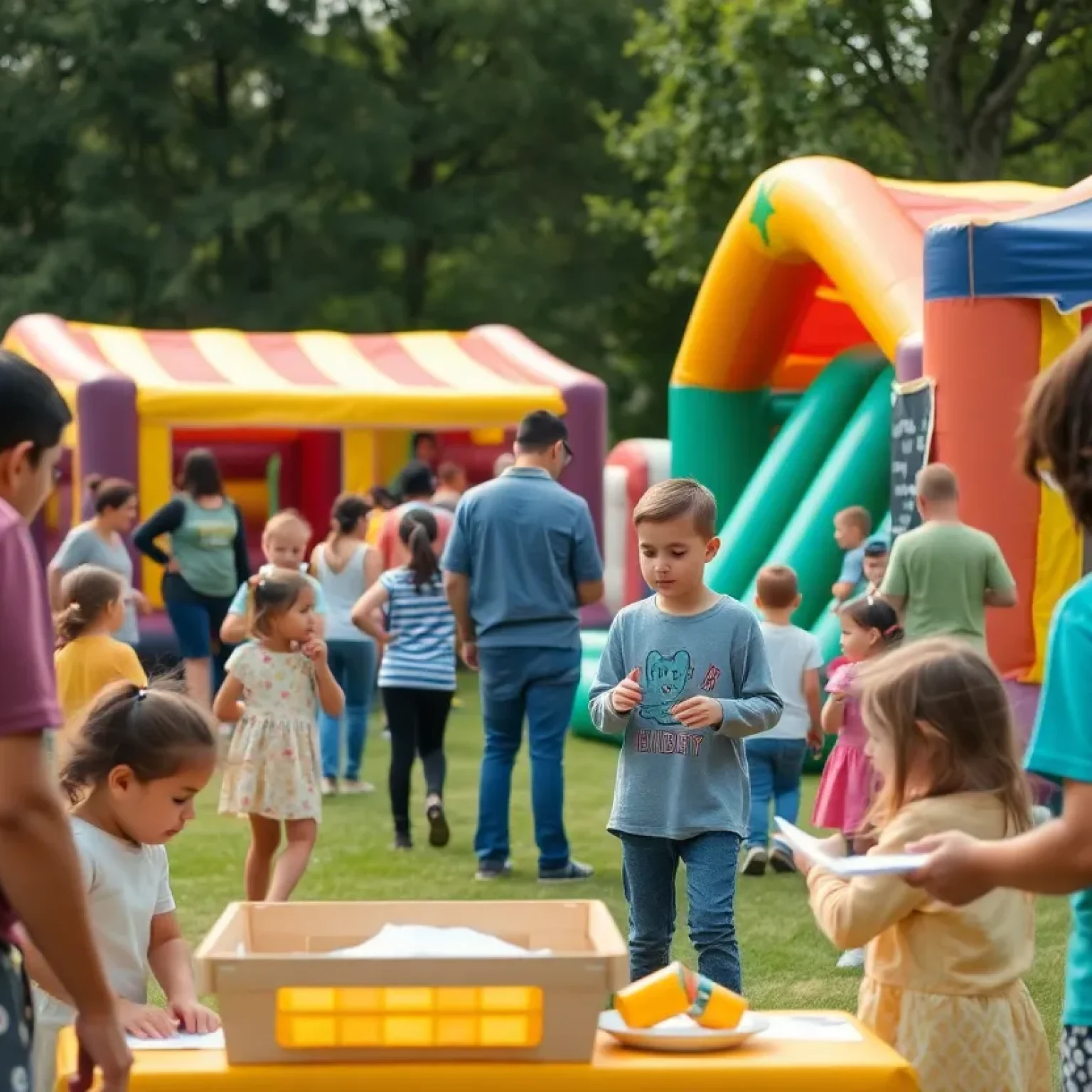 Families participating in National Night Out activities at a park