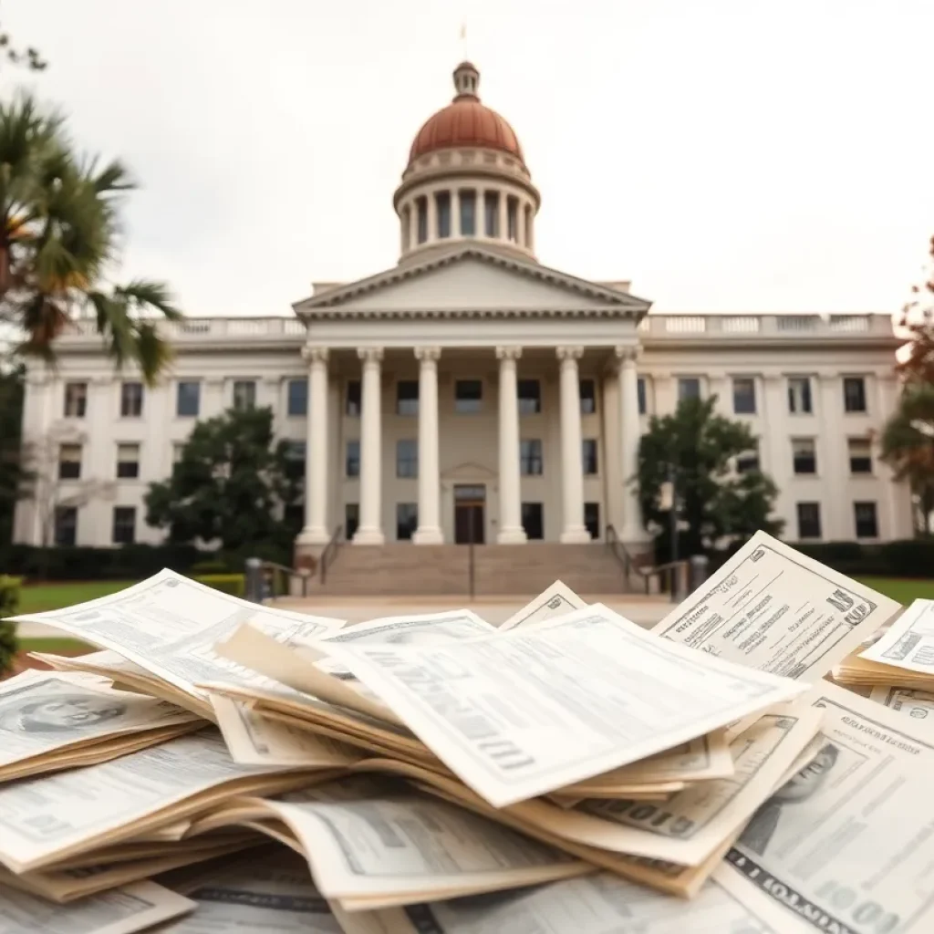 Government building in Columbia South Carolina with financial documents representing an accounting error.