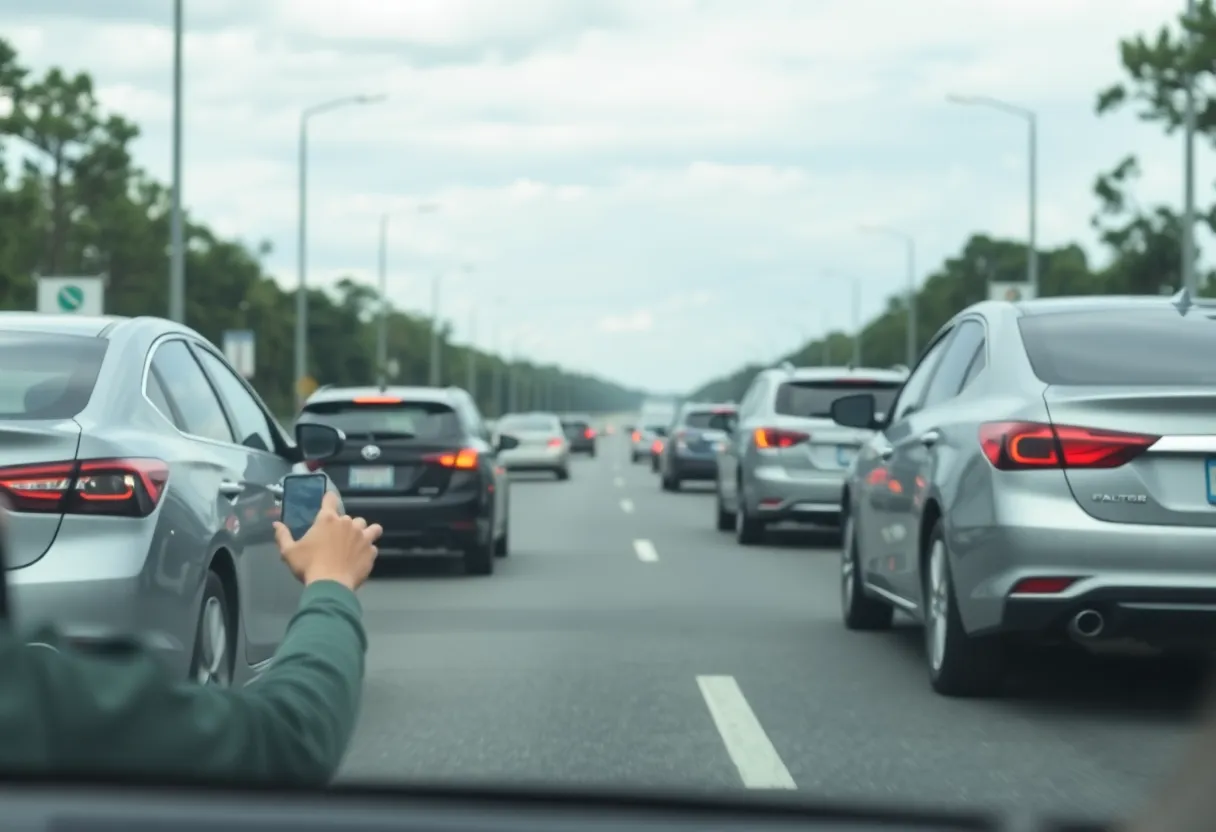 Cars on a South Carolina road using hands-free driving technology.