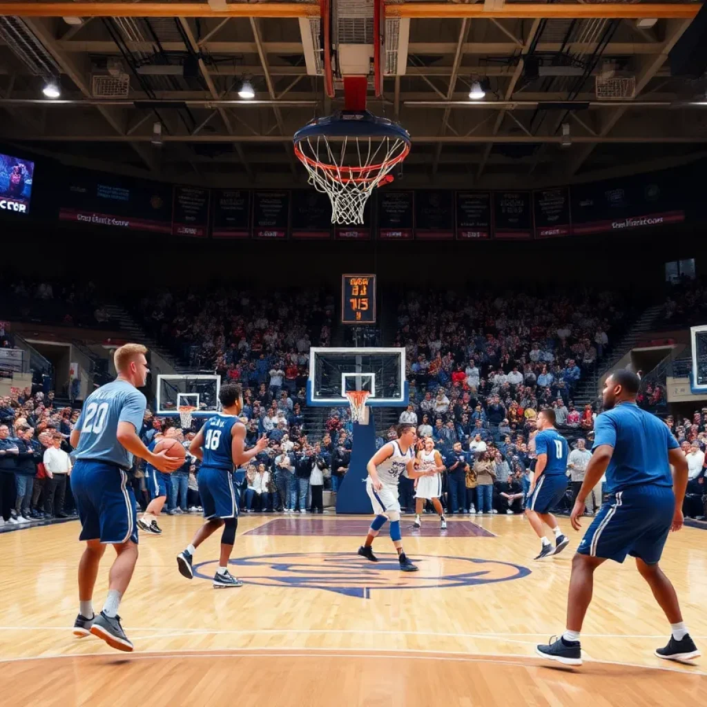 USC Aiken basketball teams playing against Georgia College in an exciting match