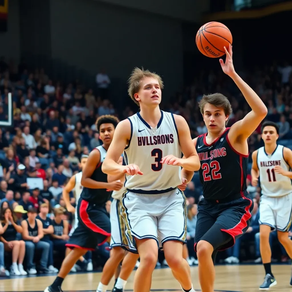 USC Aiken basketball players in action during a game against Georgia College.