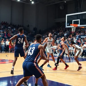 USC Aiken men's basketball team playing against Augusta University.