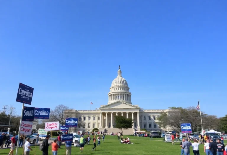 View of South Carolina's Capitol with campaign signage