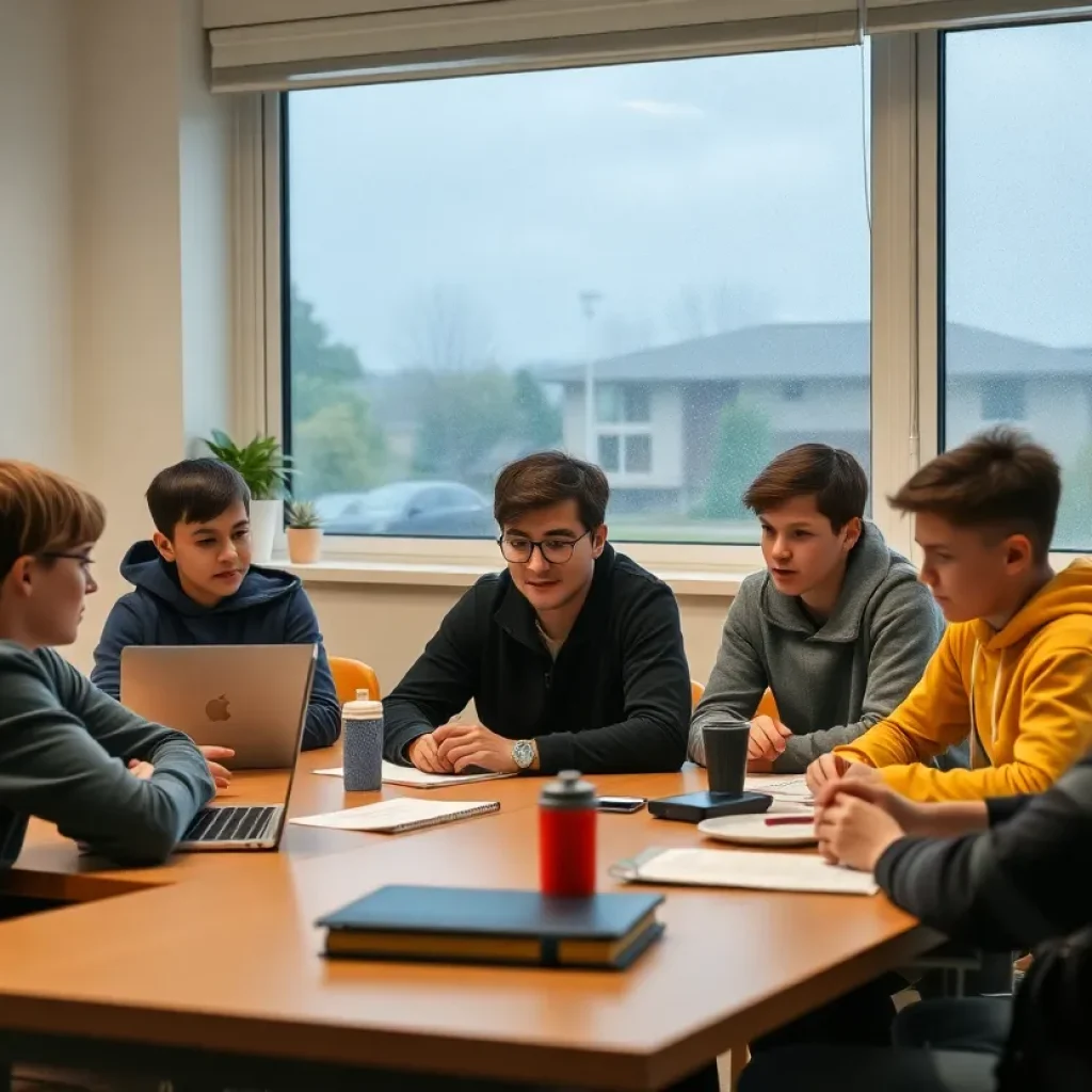 Students participating in asynchronous learning during a storm.