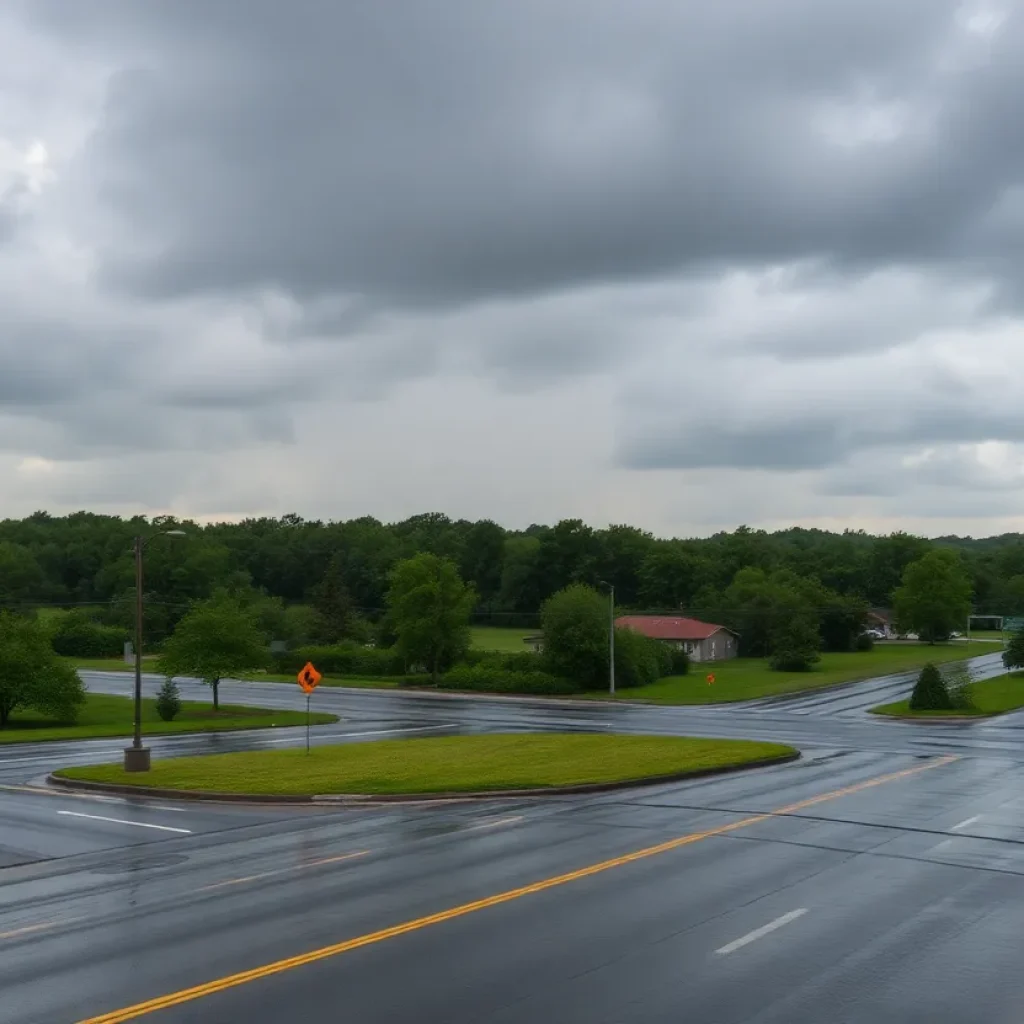 Rain-soaked street in Aiken County under flood advisory