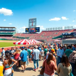 Fans enjoying food at Augusta baseball stadium during spring season