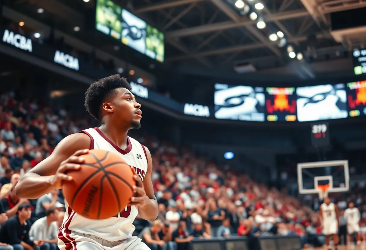 Guard in action during a college basketball game