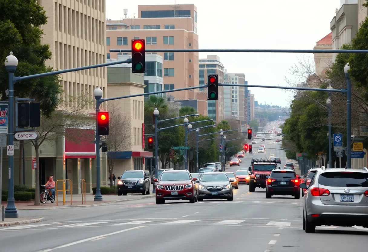 City street in Columbia, South Carolina focusing on traffic safety.