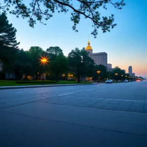 Morning view of Columbia, South Carolina depicting seismic activity.