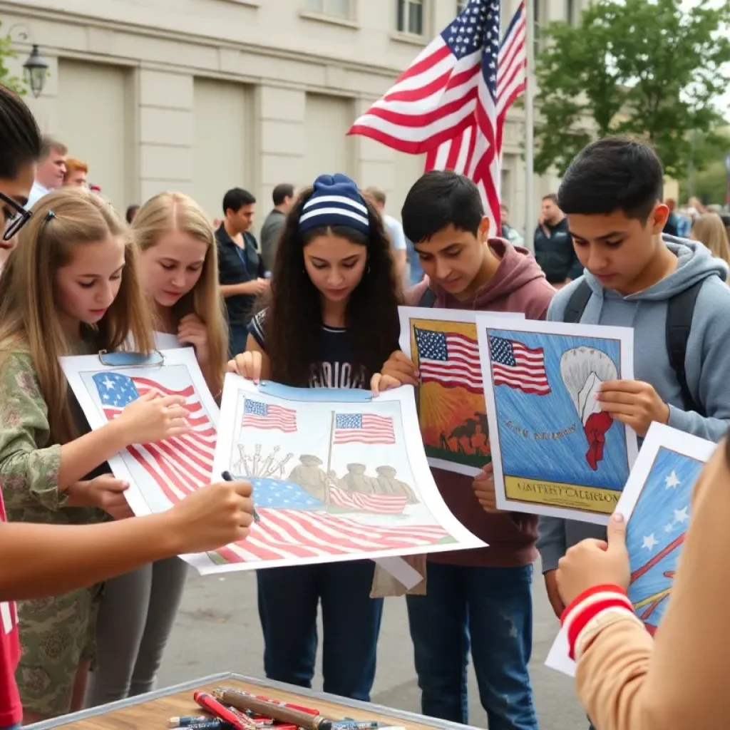 Students working on Memorial Day parade posters