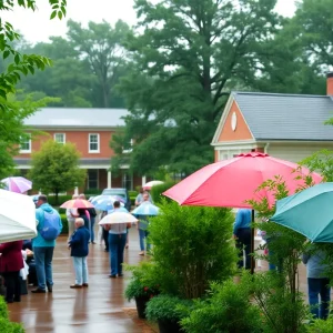 Community event in Aiken during a rainy day