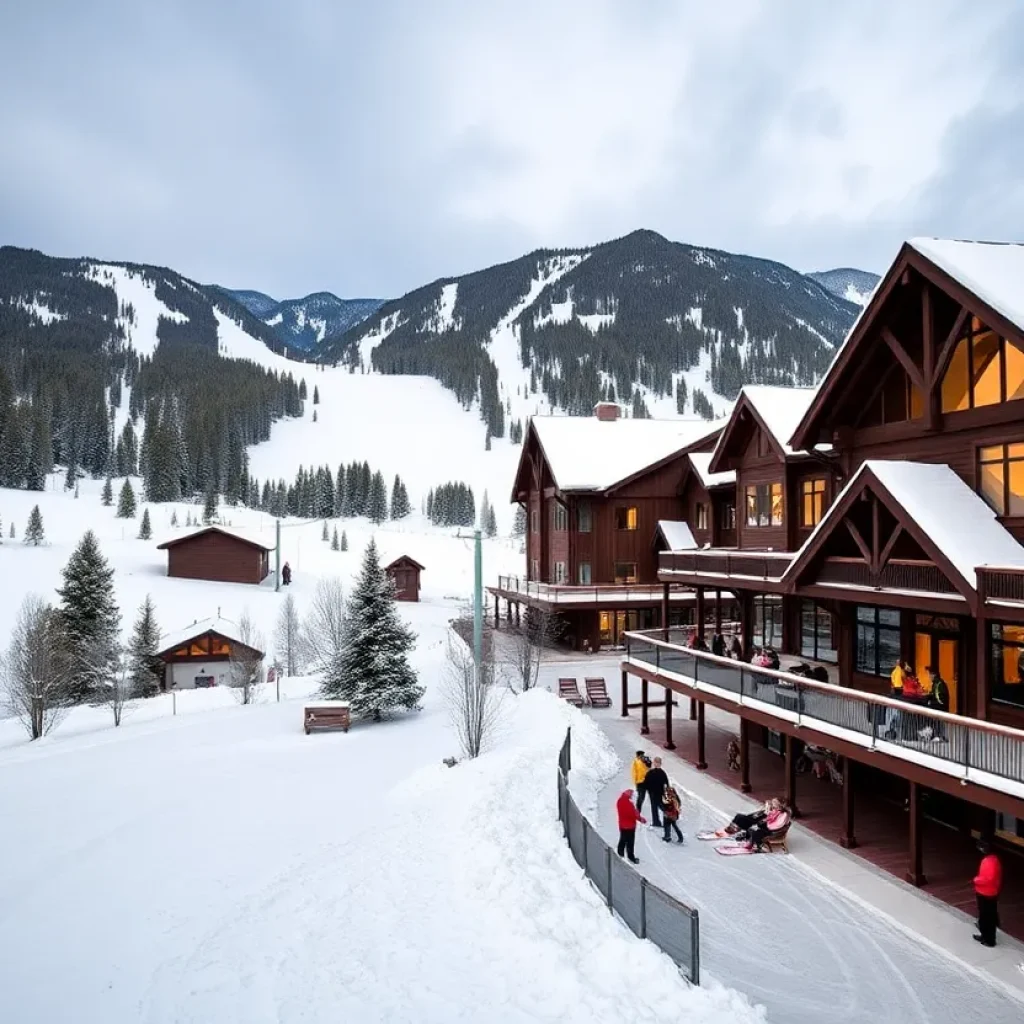 A winter scene of Snow King Resort with snow-covered slopes and the lodge in the background.