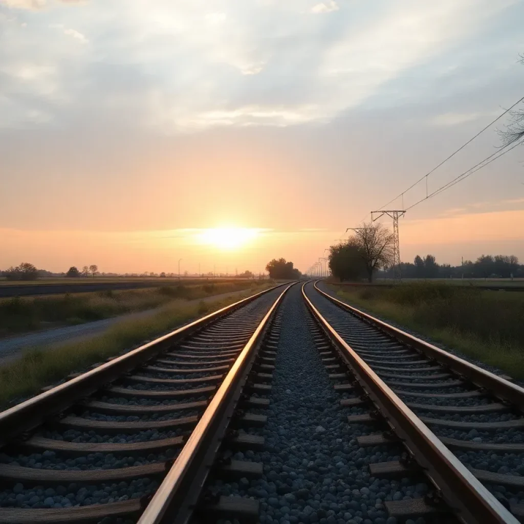 Train tracks surrounded by a serene landscape