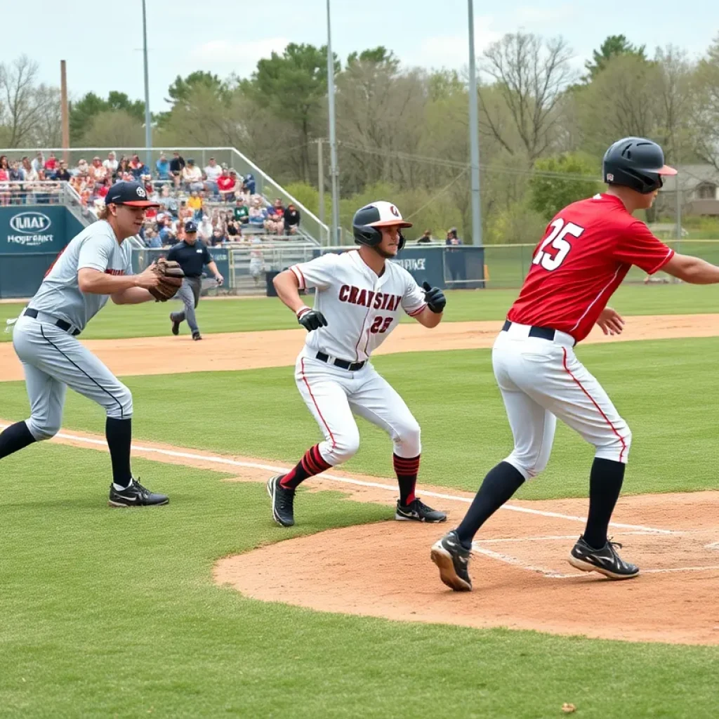 USCA baseball team during a match on the field
