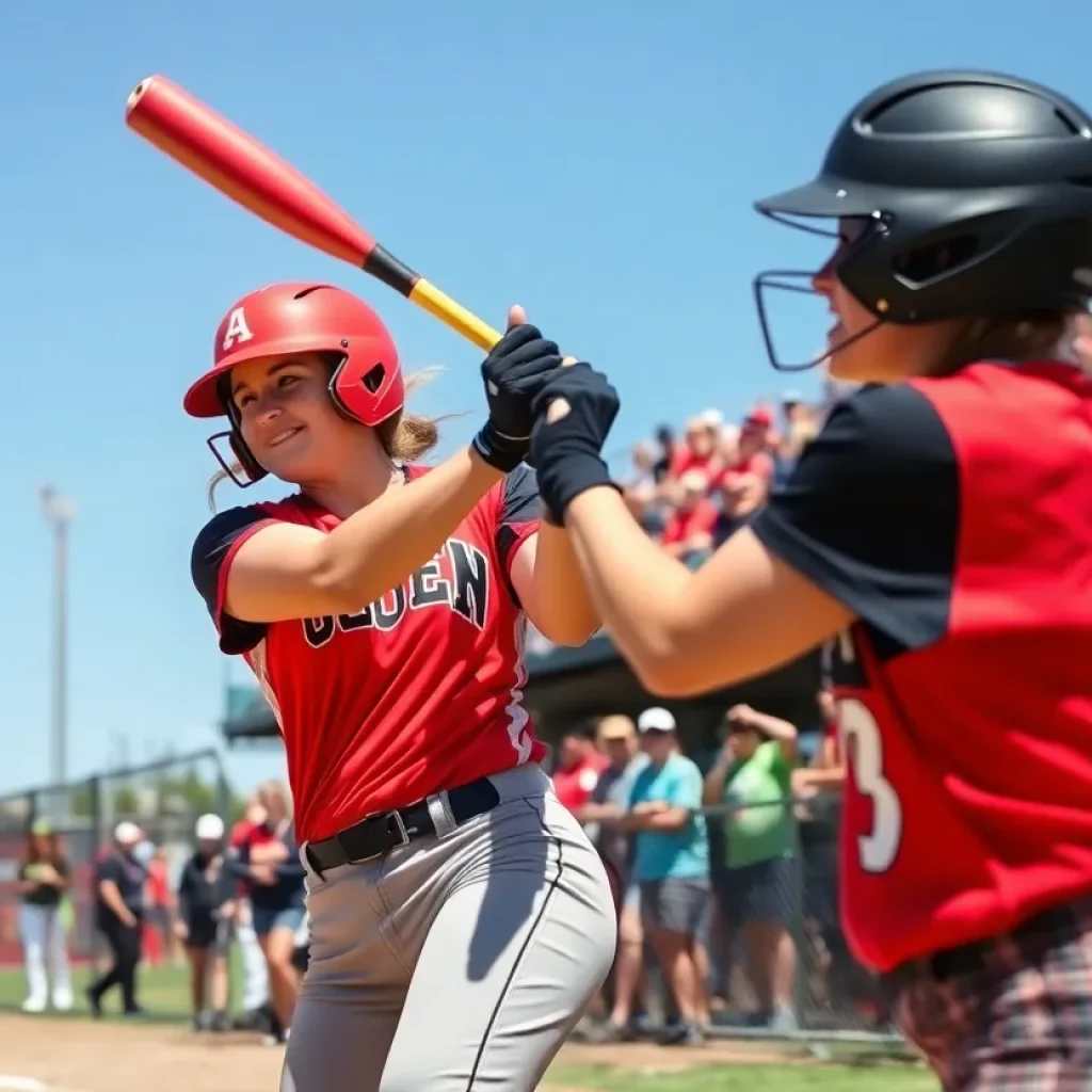 Softball player hitting a home run during a game