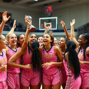 Women basketball players celebrating a championship win